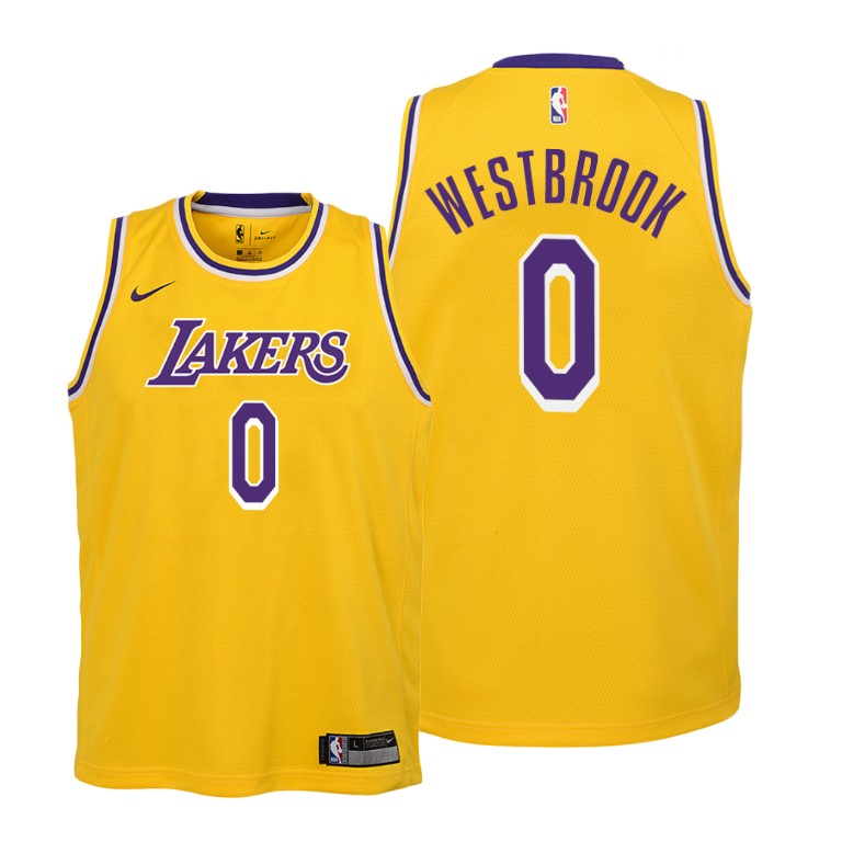 Youth Los Angeles Lakers Russell Westbrook #0 NBA 2021 Icon Edition Gold Basketball Jersey XUL6683ES